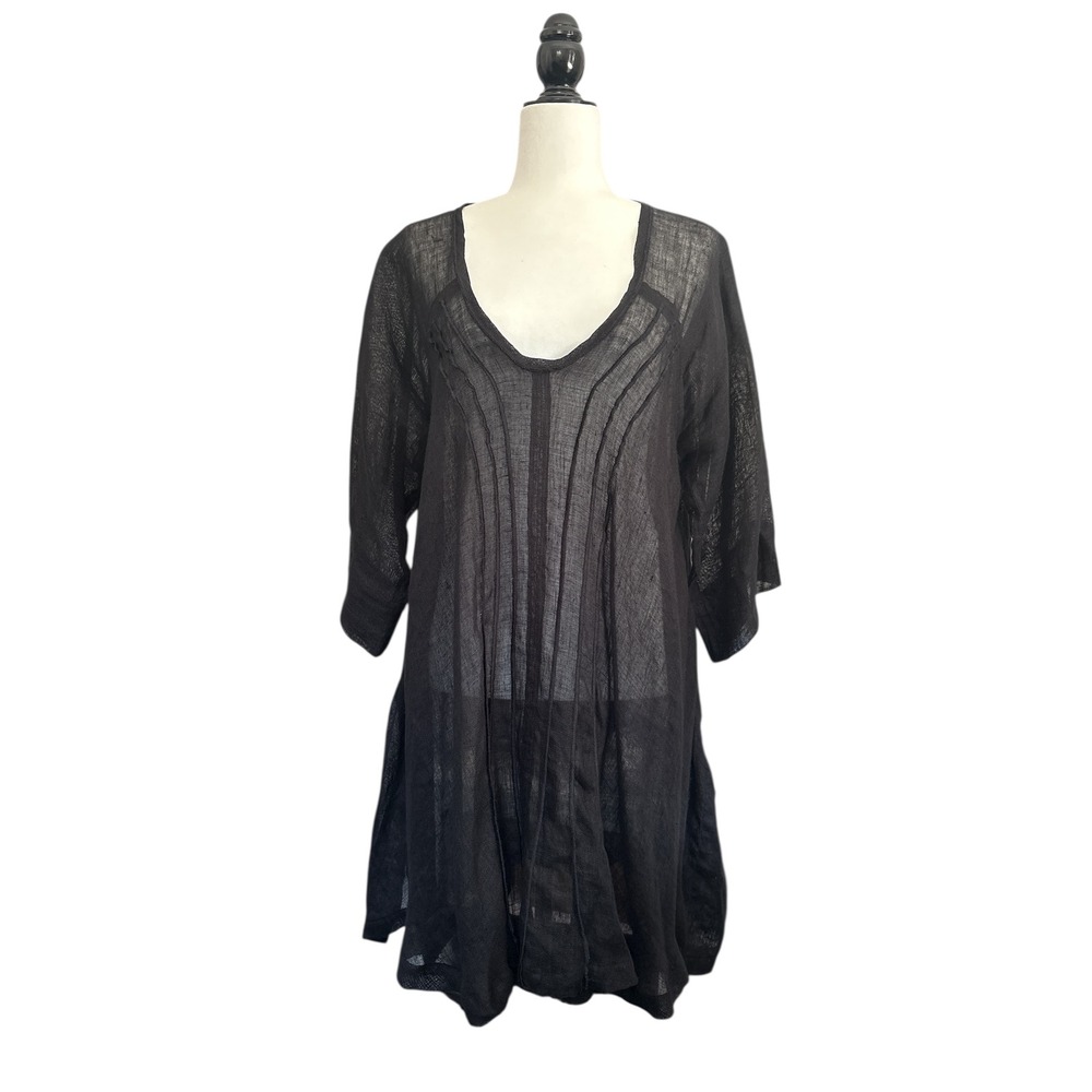 Chic Black High Low Dress 100% Linen NEW!